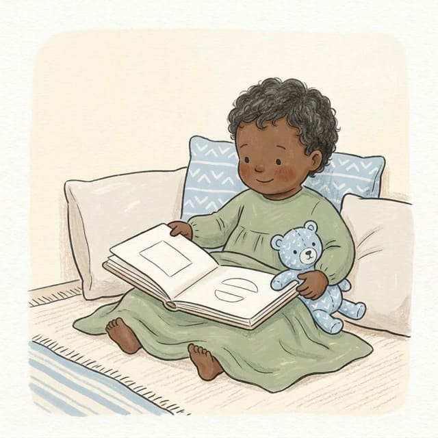 Cushion Story Nest: illustration of a toddler doing the activity