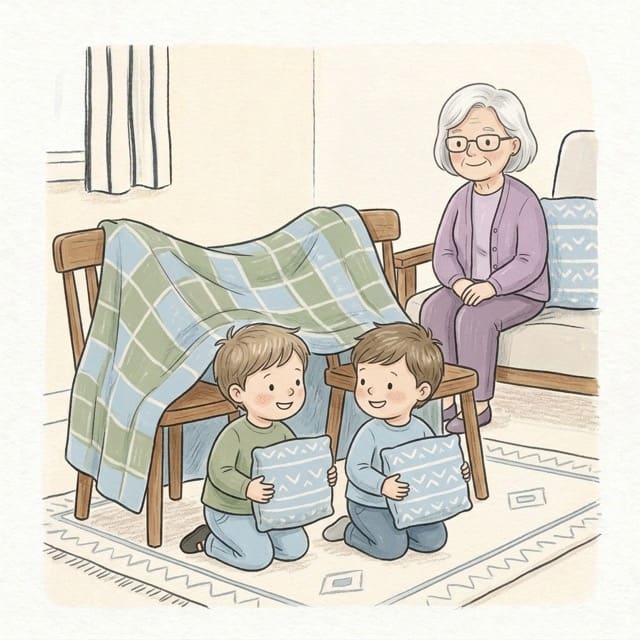 Den for Two: illustration of a toddler doing the activity