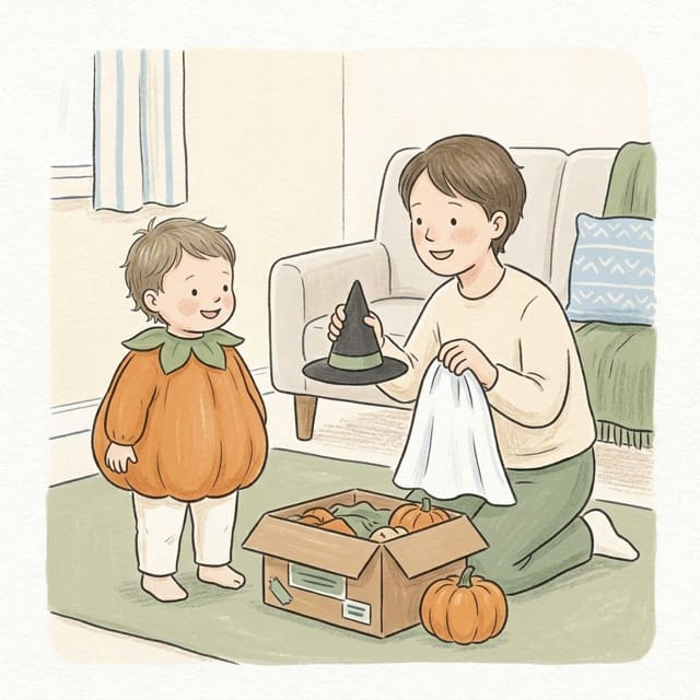 Dress-Up Box: illustration of a toddler doing the activity