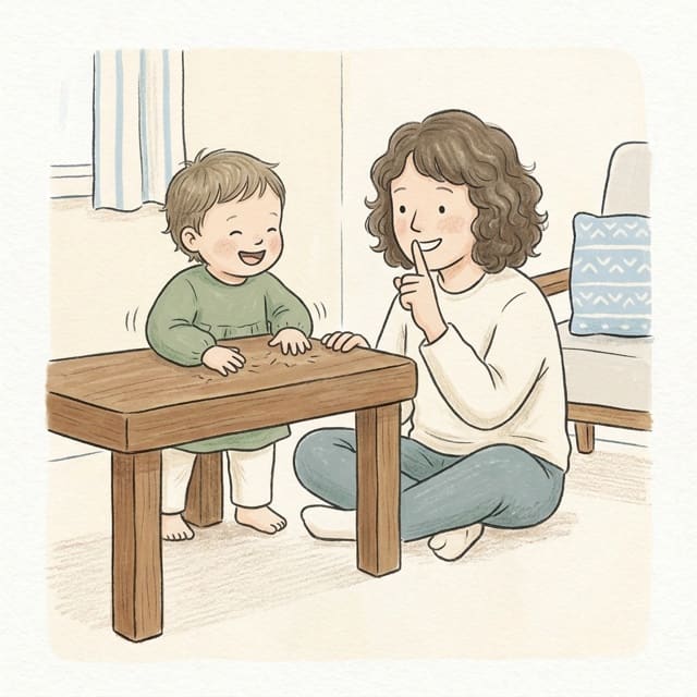 Drum Roll, Then Hush: illustration of a toddler doing the activity