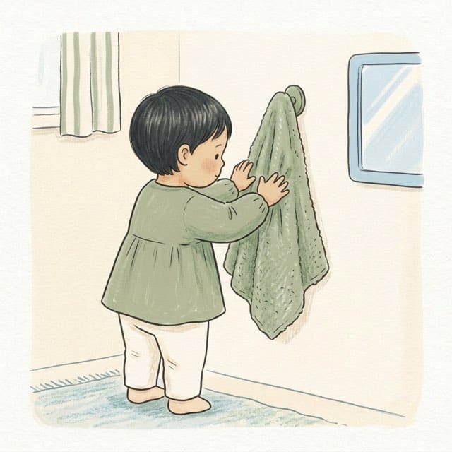 Dry Them Properly: illustration of a toddler doing the activity
