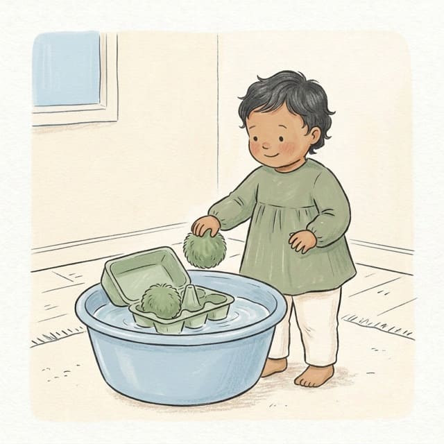 Egg Box Boat Float: illustration of a toddler doing the activity