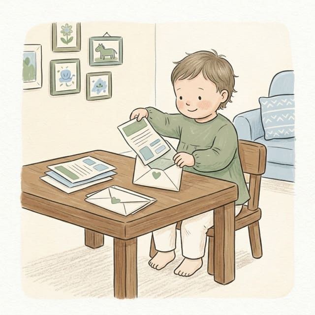 Envelope Stuff Mail: illustration of a toddler doing the activity