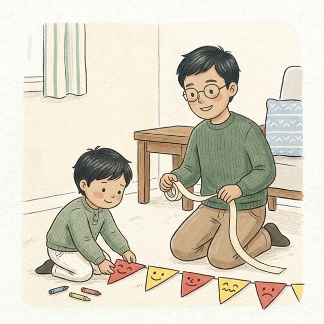 Family Bunting: illustration of a toddler doing the activity