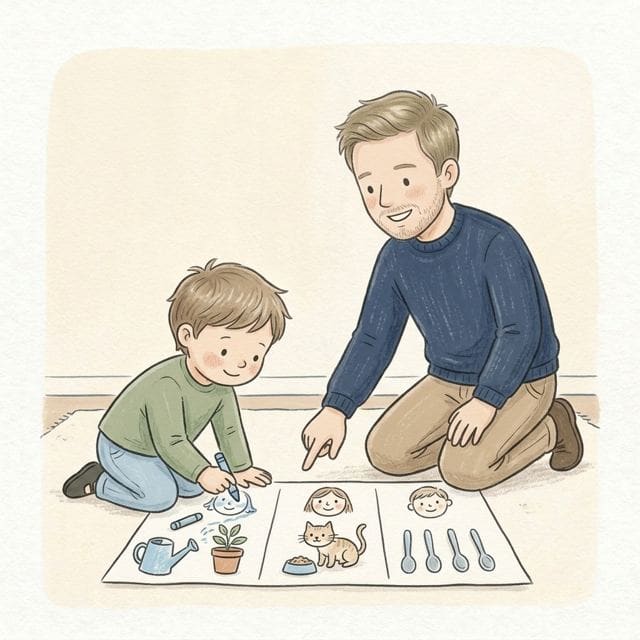 Family Jobs Chart: illustration of a toddler doing the activity