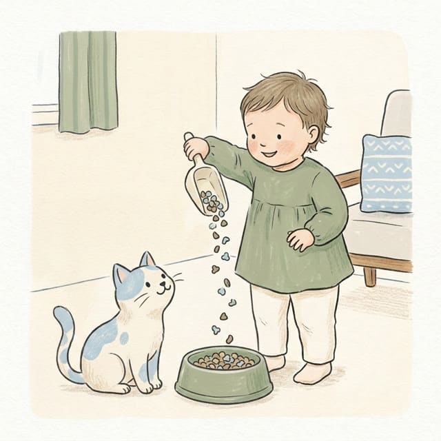 Fill the Pet Bowl: illustration of a toddler doing the activity