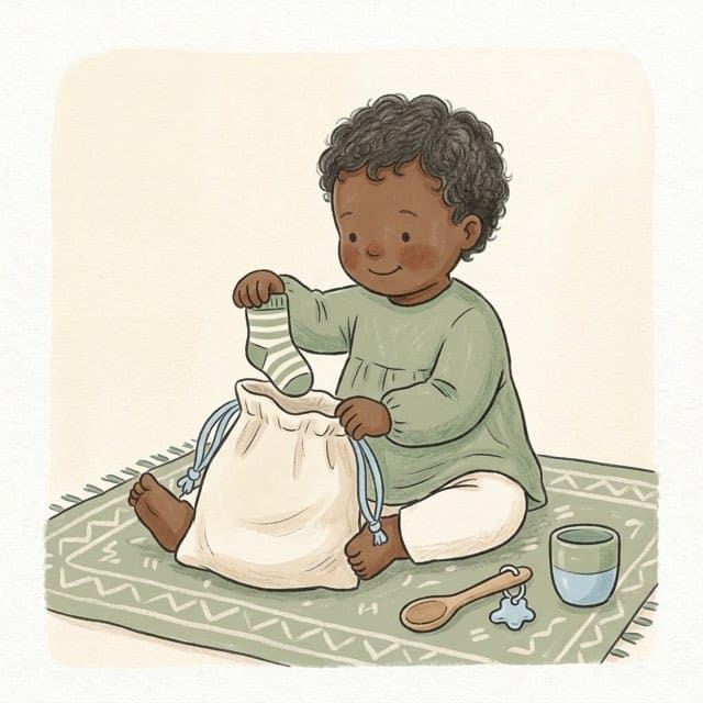 Feely Bag: illustration of a toddler doing the activity
