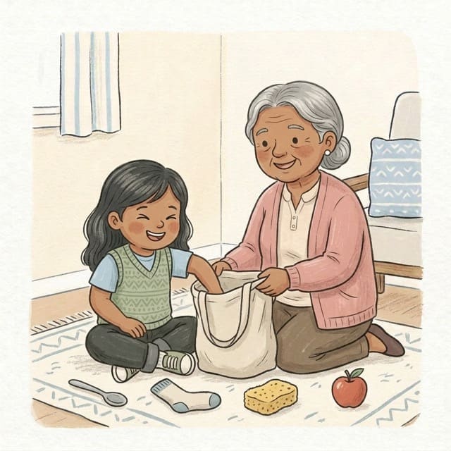 Feely Bag Mystery: illustration of a toddler doing the activity