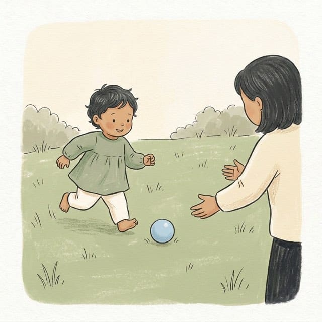 Fetch the Ball: illustration of a toddler doing the activity
