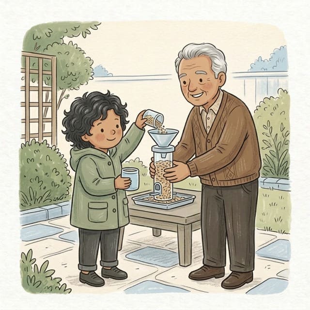 Fill the Bird Feeder: illustration of a toddler doing the activity