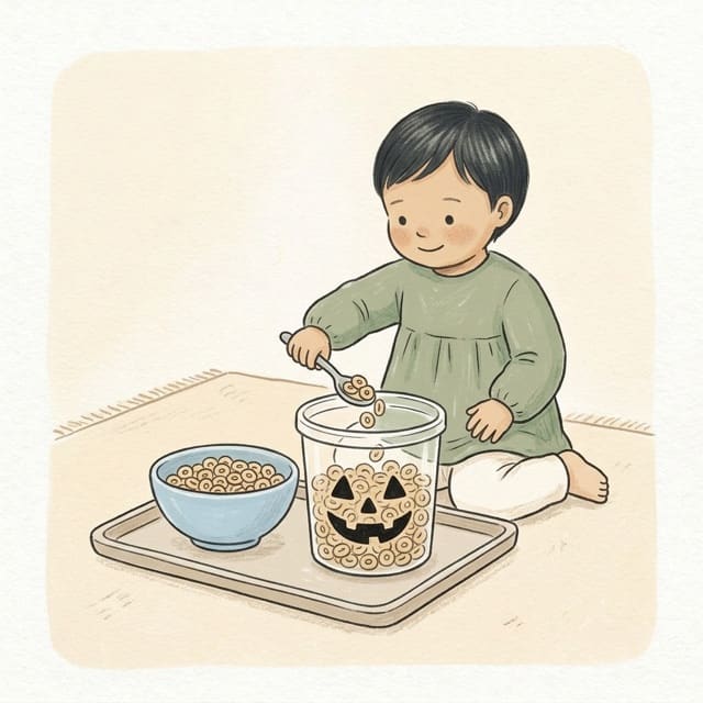 Fill the Jack-o'-Lantern: illustration of a toddler doing the activity