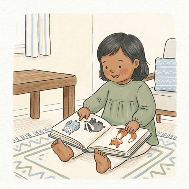 Find It and Point: illustration of a toddler doing the activity