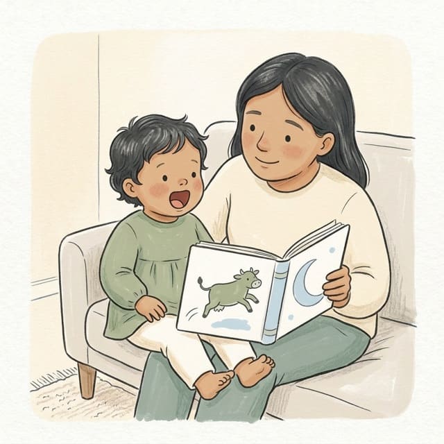 Finish the Rhyme: illustration of a toddler doing the activity