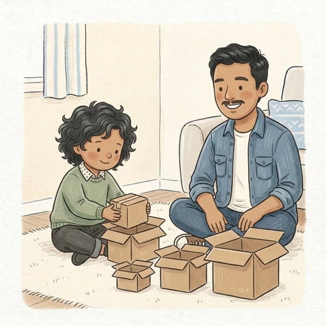 Five Nesting Boxes: illustration of a toddler doing the activity