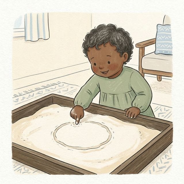 Flour Finger Drawing: illustration of a toddler doing the activity
