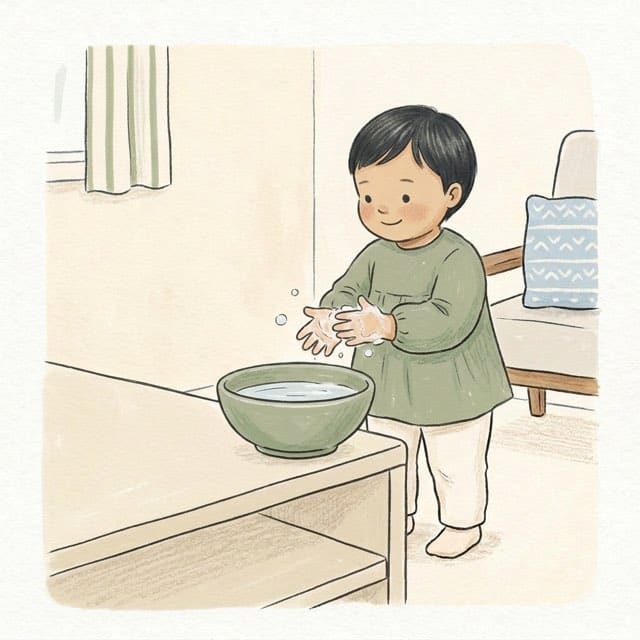 Foam First: illustration of a toddler doing the activity