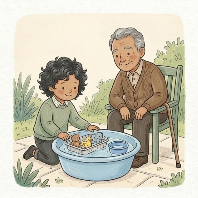 Foil Tray Boats: illustration of a toddler doing the activity