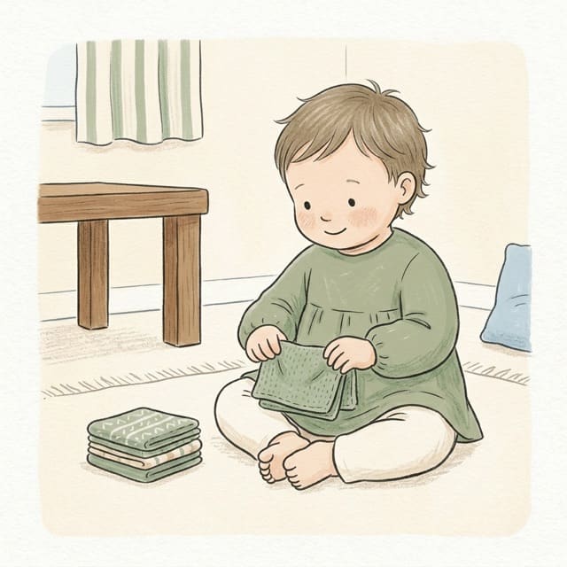 Fold the Washcloths: illustration of a toddler doing the activity