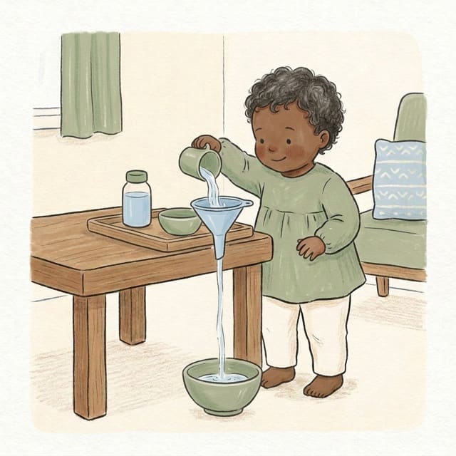 Funnel Water Race: illustration of a toddler doing the activity