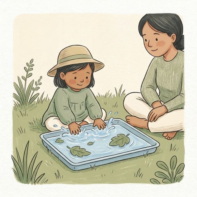 Garden Splash Tray: illustration of a toddler doing the activity