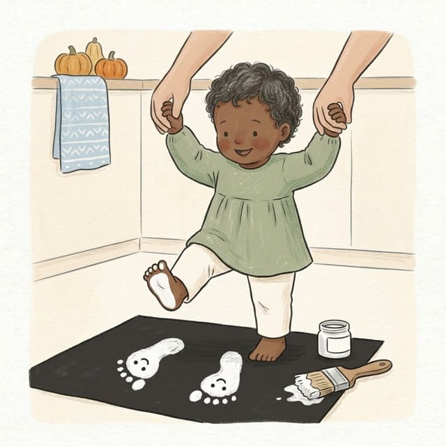 Ghost Footprints: illustration of a toddler doing the activity