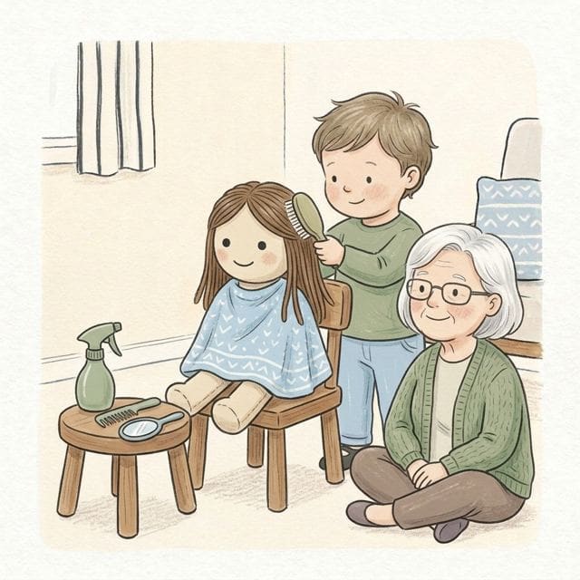 Hair Salon: illustration of a toddler doing the activity