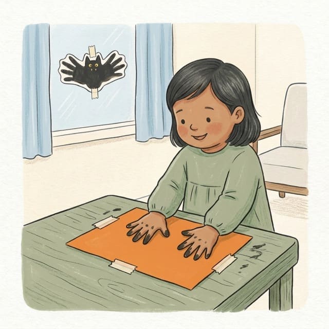 Handprint Bats: illustration of a toddler doing the activity