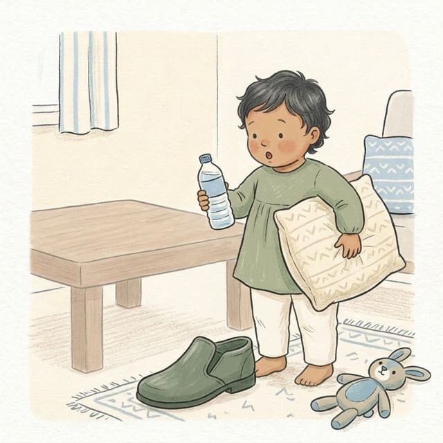 Heavy or Light?: illustration of a toddler doing the activity