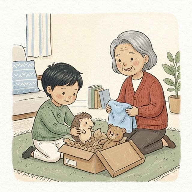 Hedgehog Winter Box: illustration of a toddler doing the activity