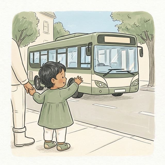 Hello, Mr Bus!: illustration of a toddler doing the activity
