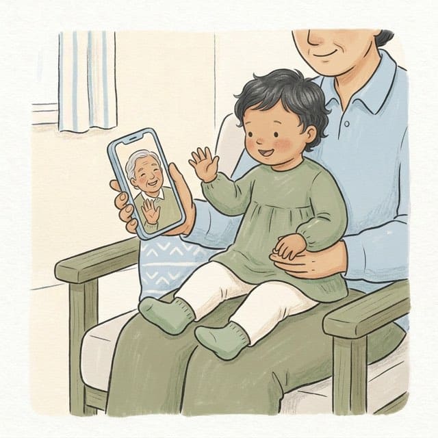 Hello on the Screen: illustration of a toddler doing the activity