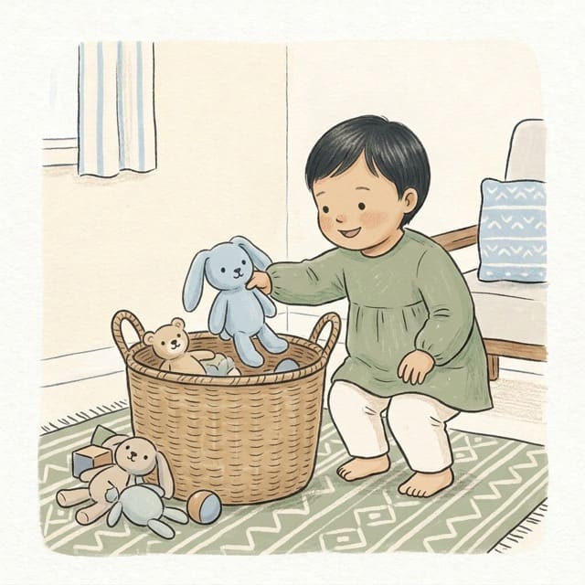 Toy Tidy Scoop: illustration of a toddler doing the activity