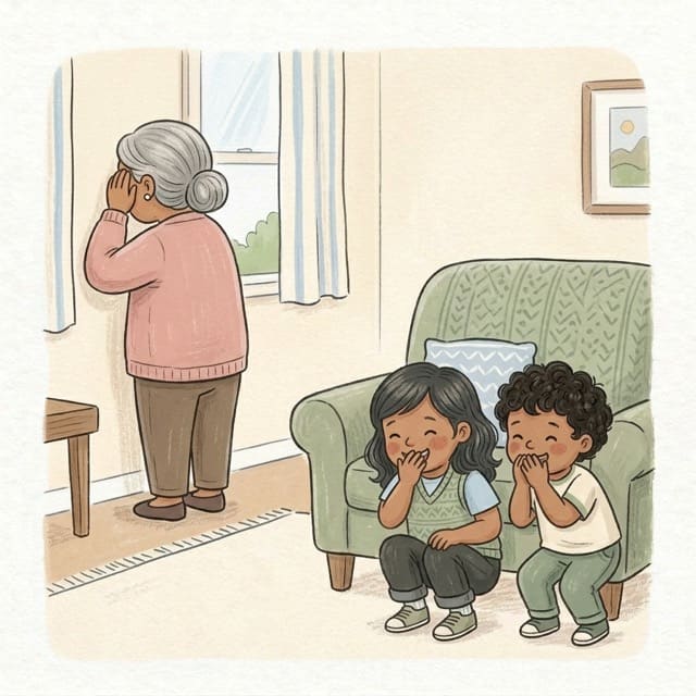 Hide-and-Seek Teams: illustration of a toddler doing the activity