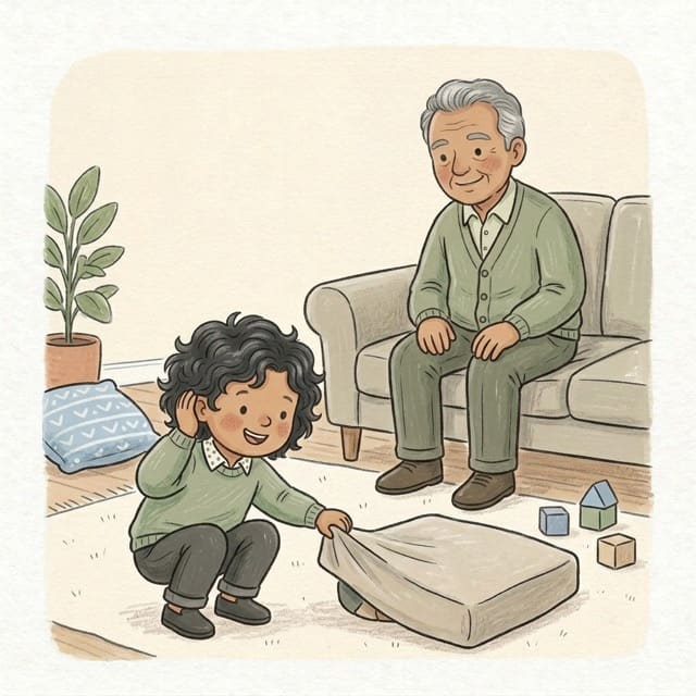 Hide the Music: illustration of a toddler doing the activity