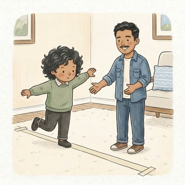 Hop Along the Line: illustration of a toddler doing the activity