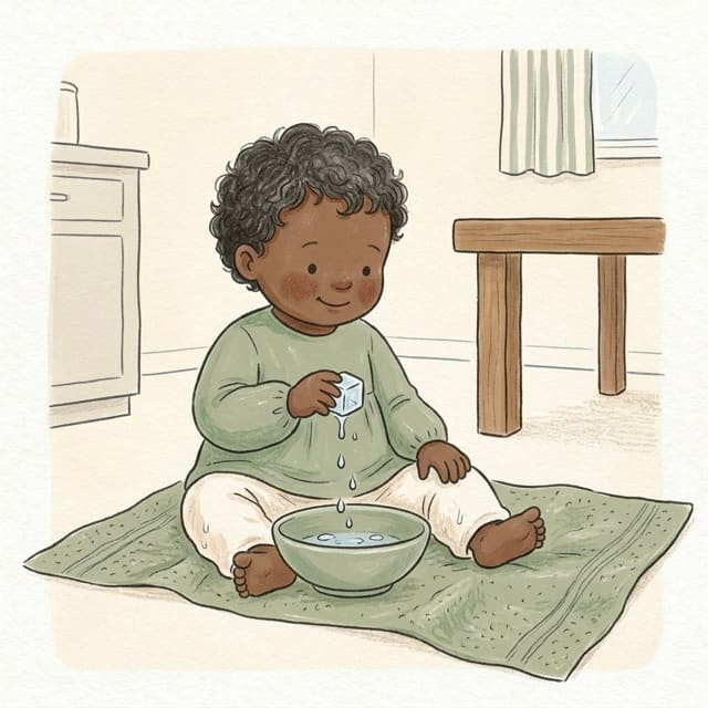 Ice Cube Melt: illustration of a toddler doing the activity