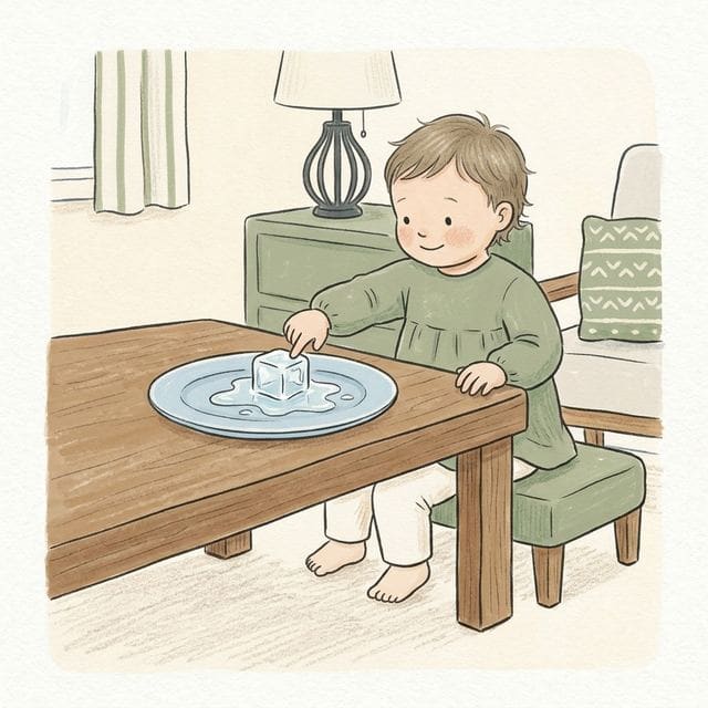 Ice Cube Melt Race: illustration of a toddler doing the activity