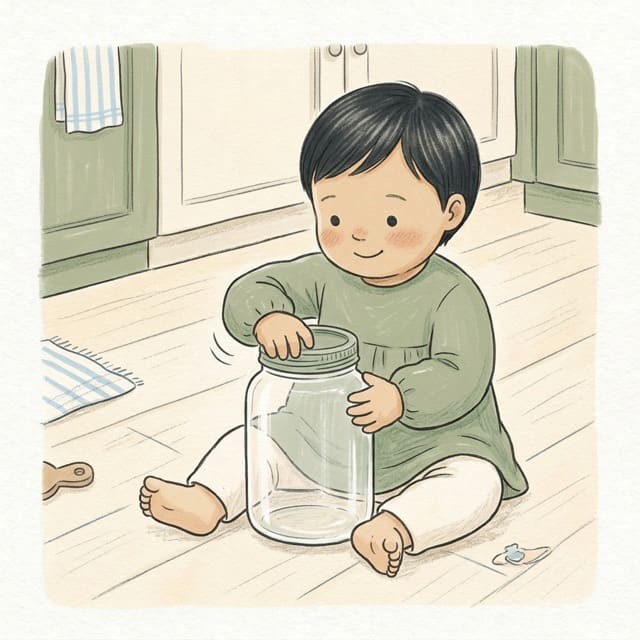 Jar Lid Twist & Unscrew: illustration of a toddler doing the activity