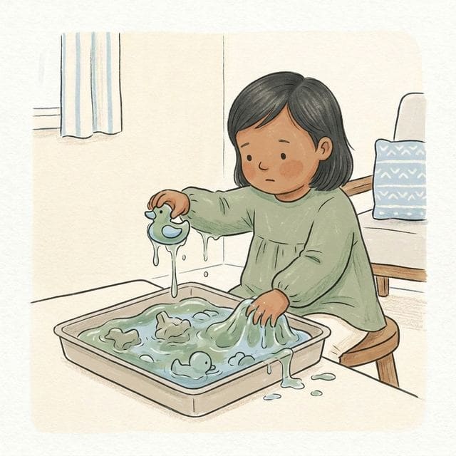 Jelly Hands Dig: illustration of a toddler doing the activity