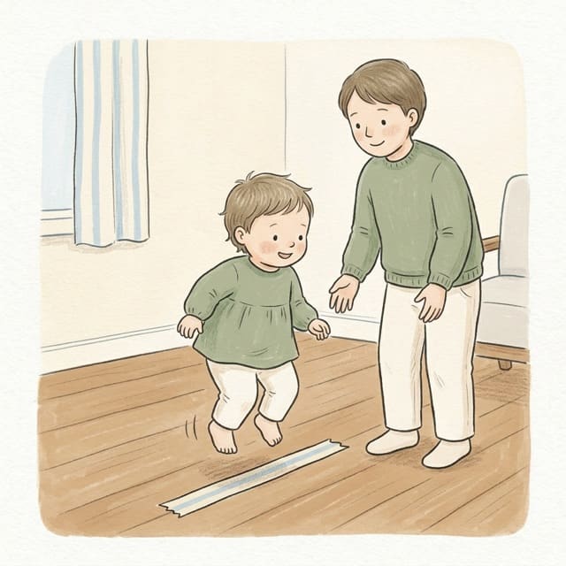 Jump The Line: illustration of a toddler doing the activity