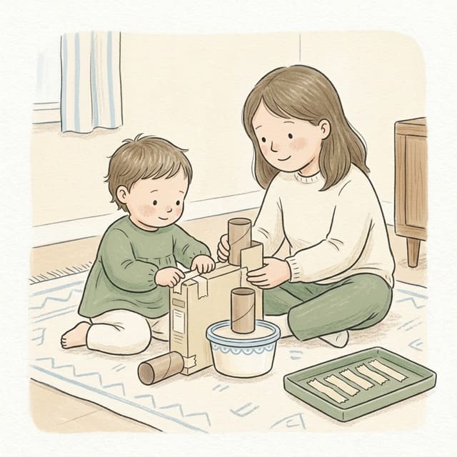 Junk Model Maker: illustration of a toddler doing the activity