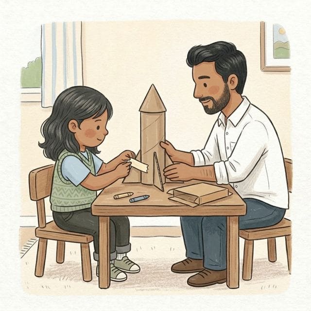 Junk Model Rocket: illustration of a toddler doing the activity