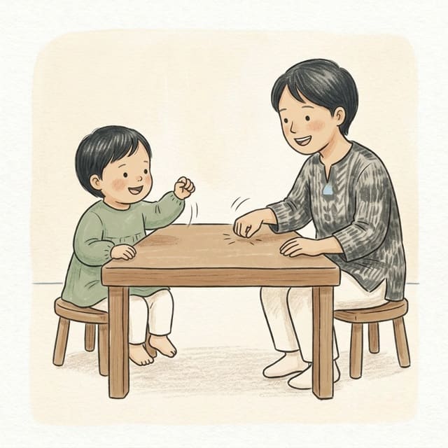 Knock And Count: illustration of a toddler doing the activity