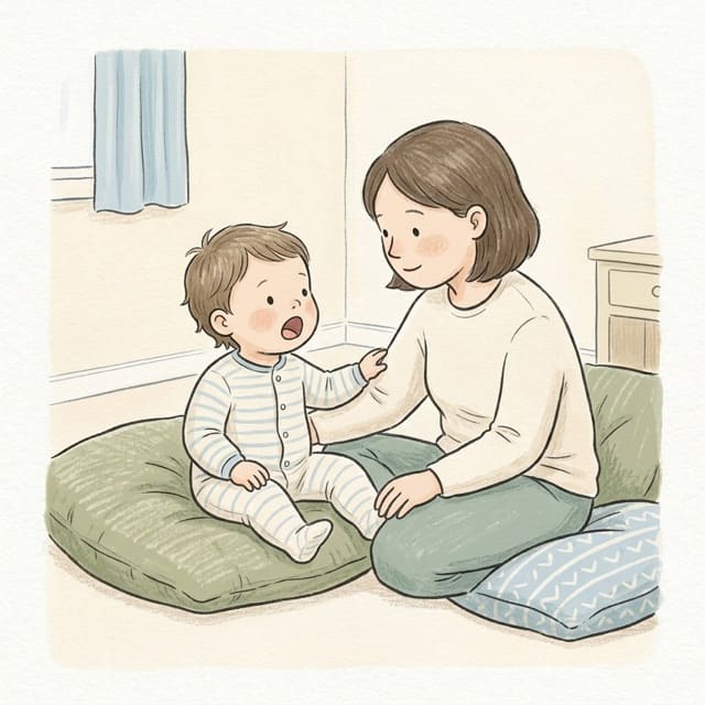 Last Word Lullaby: illustration of a toddler doing the activity
