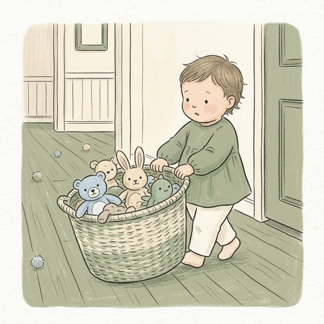 Laundry Basket Haul: illustration of a toddler doing the activity