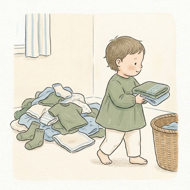 Laundry Sorting Pile: illustration of a toddler doing the activity
