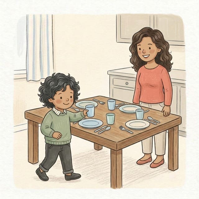Lay the Table: illustration of a toddler doing the activity
