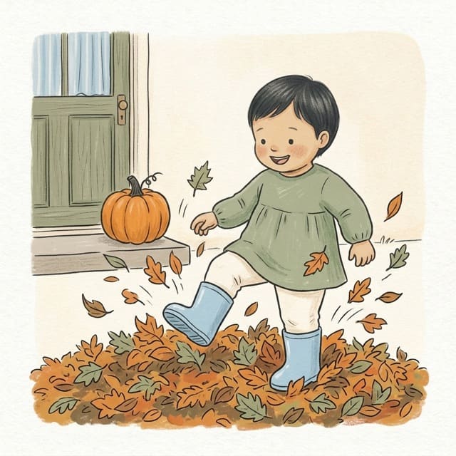 Leaf Pile Stomp: illustration of a toddler doing the activity