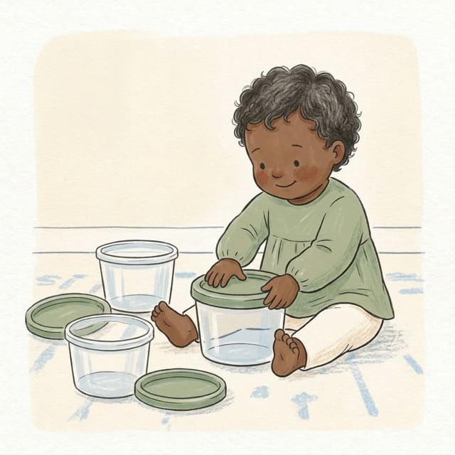 Lids On, Lids Off: illustration of a toddler doing the activity