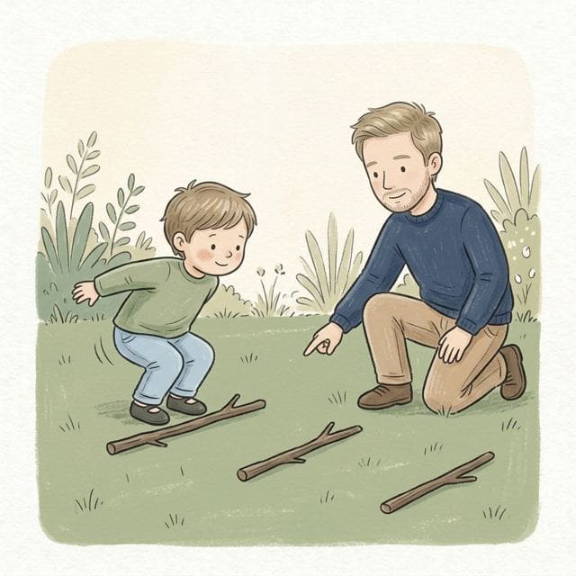 Long Jump Sticks: illustration of a toddler doing the activity